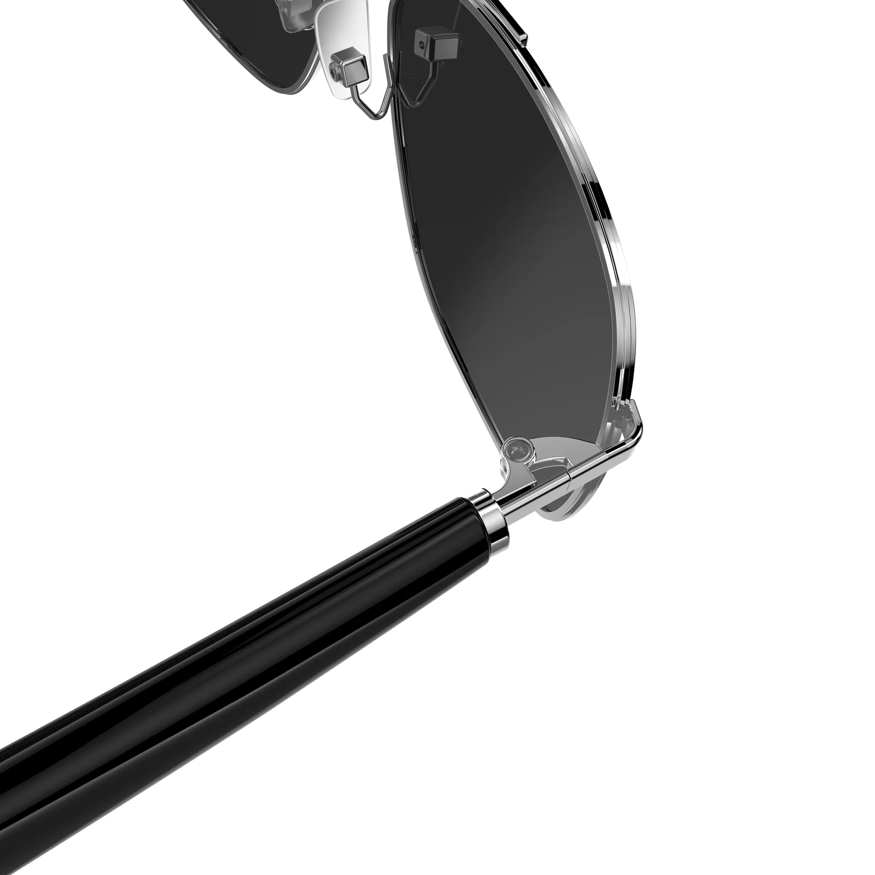 Close-up of the G01-01 eyewear frame hinge and temple connection